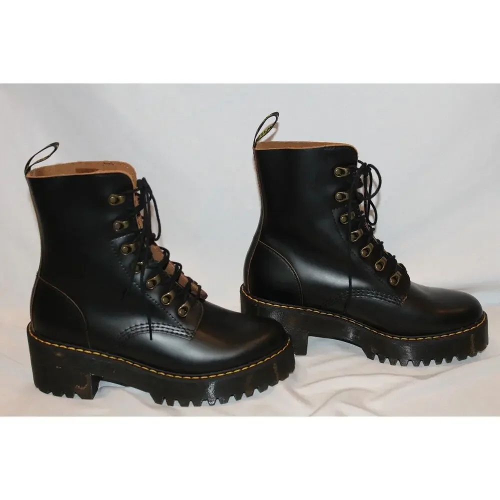 Dr. Martens Leona Women's Leather‎ Platform Boots Black US 9 NEW